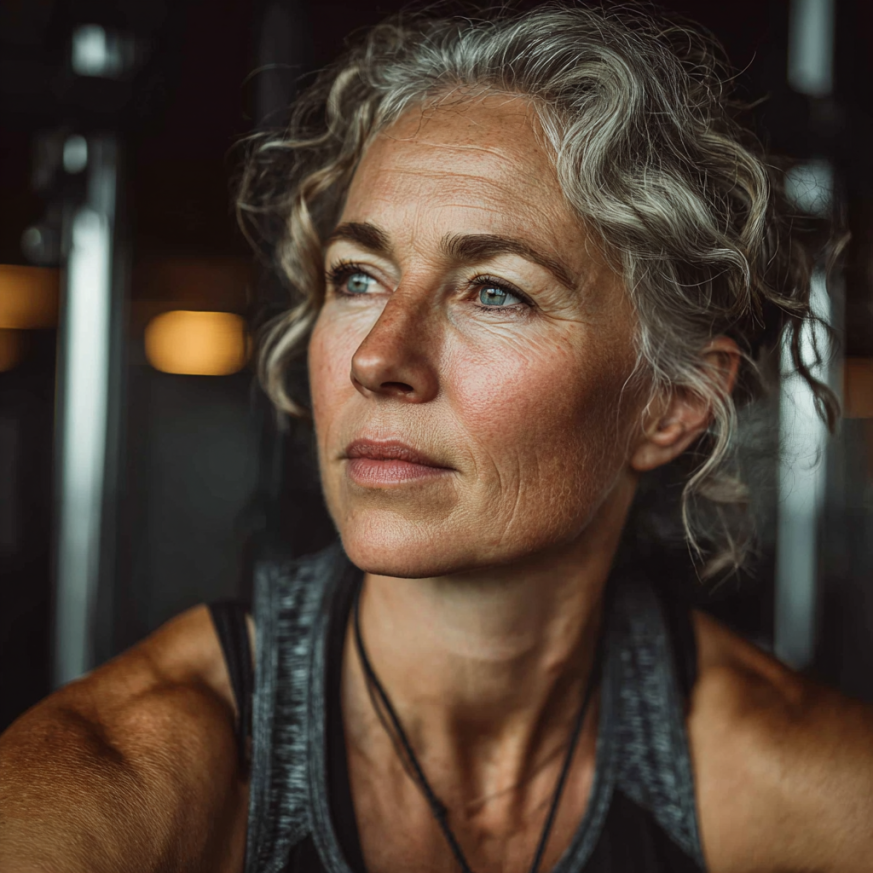 Donna senior che pratica yoga in un ambiente sereno